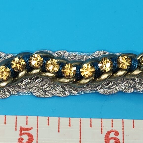 Y2K BOHO crouched lace band under brass chain with glass amber beads - Picture 7 of 16